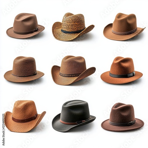 Wallpaper Mural A collection of different types of hats, including cowboy, bowler, and fedora styles, in earthy tones. High Quality Torontodigital.ca