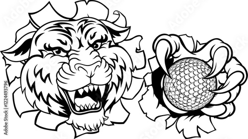A tiger with golf ball sports team cartoon animal mascot