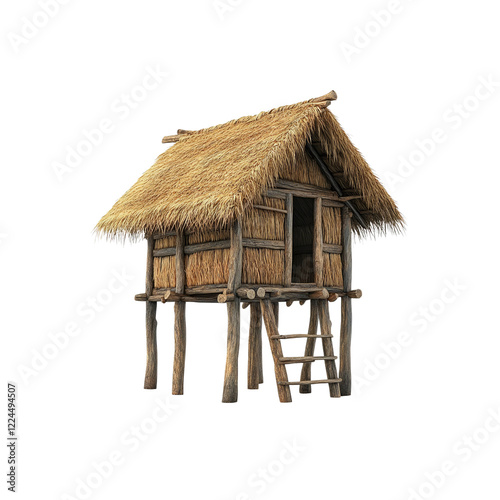 3D Render of a Traditional Thatched Stilt House