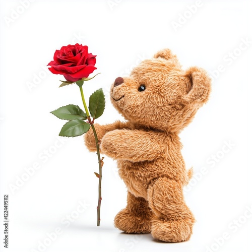 Adorable Teddy Bear with a Romantic Red Rose