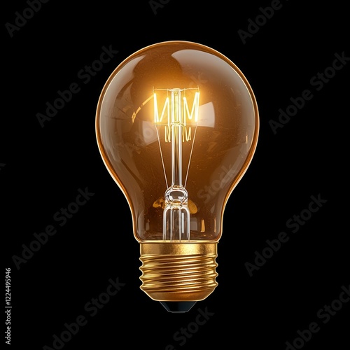 A glowing light bulb with a realistic filament visible inside, floating against a dark background. High Quality