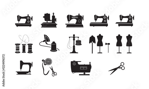 Black Silhouette Sewing Tools and Equipment Collection