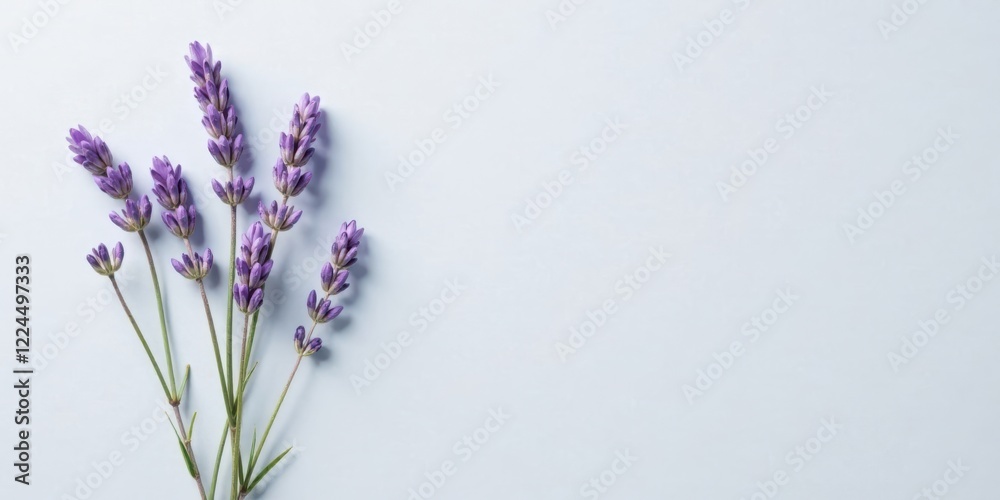 Naklejka premium Serene Lavender Sprigs on a Pale Background, Ideal for Relaxation and Wellness Designs