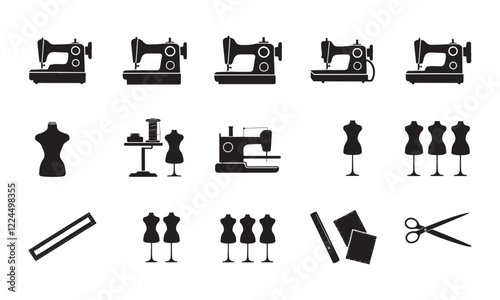 Black Silhouette Sewing Tools and Equipment Collection