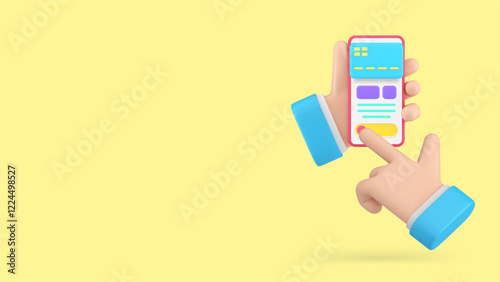 Online banking financial payment smartphone application banner copy space vector illustration. Internet bank personal account transaction with business man hands use mobile phone app