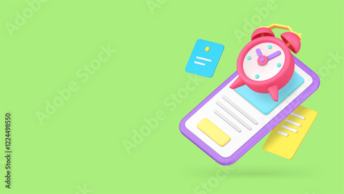 Smartphone app alarm clock reminder notification banner copy space vector illustration. Mobile phone screen pushing alertness to do list deadline productivity efficiency application business alert