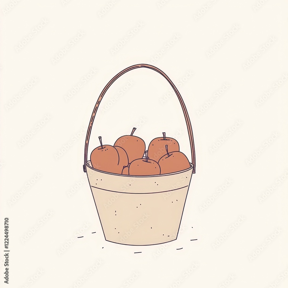 Simple and Minimalist Illustration of a Basket Filled with Apples Simple and Minimalist Illustration of a Basket Filled with Apples