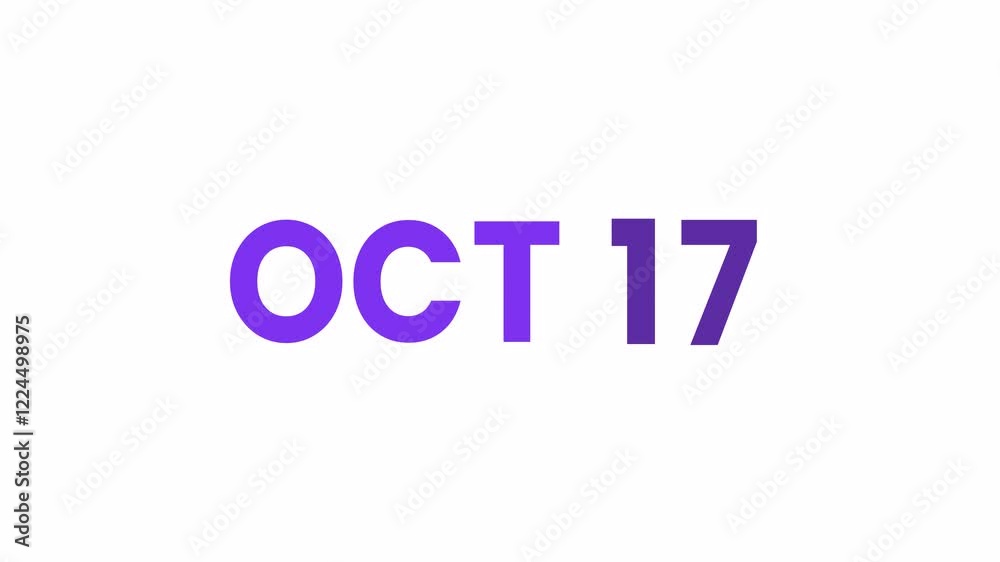 17th October calendar icon animation. Alpha matte with transparent background 4K resolution.