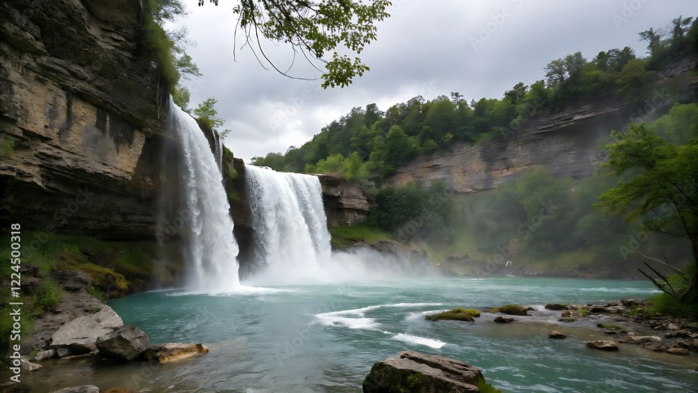 Fototapeta premium Roaring Elegance: The Beauty of Waterfalls Whispering Rapids: The Beauty of Nature
