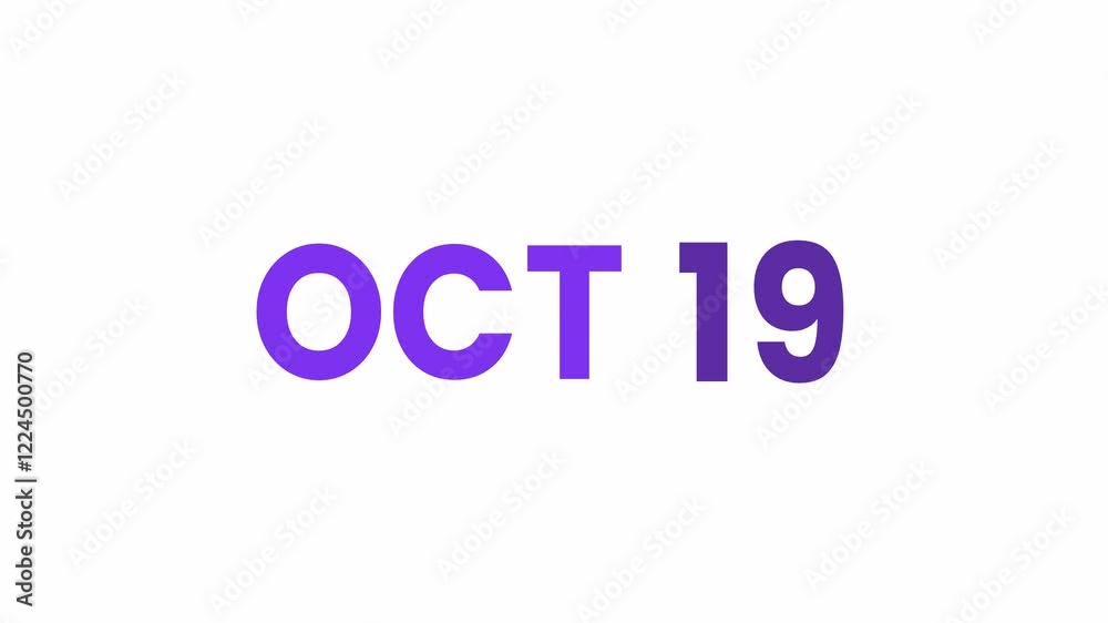 19th October calendar icon animation. Alpha matte with transparent background 4K resolution. 19th October calendar icon animation. Alpha matte with transparent background 4K resolution.