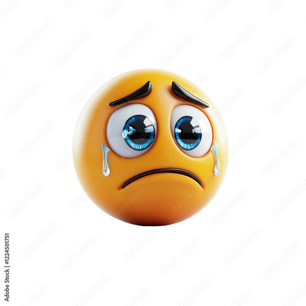 Fototapeta premium 3D Render of a Sad Crying Emoji with Teal Tears
