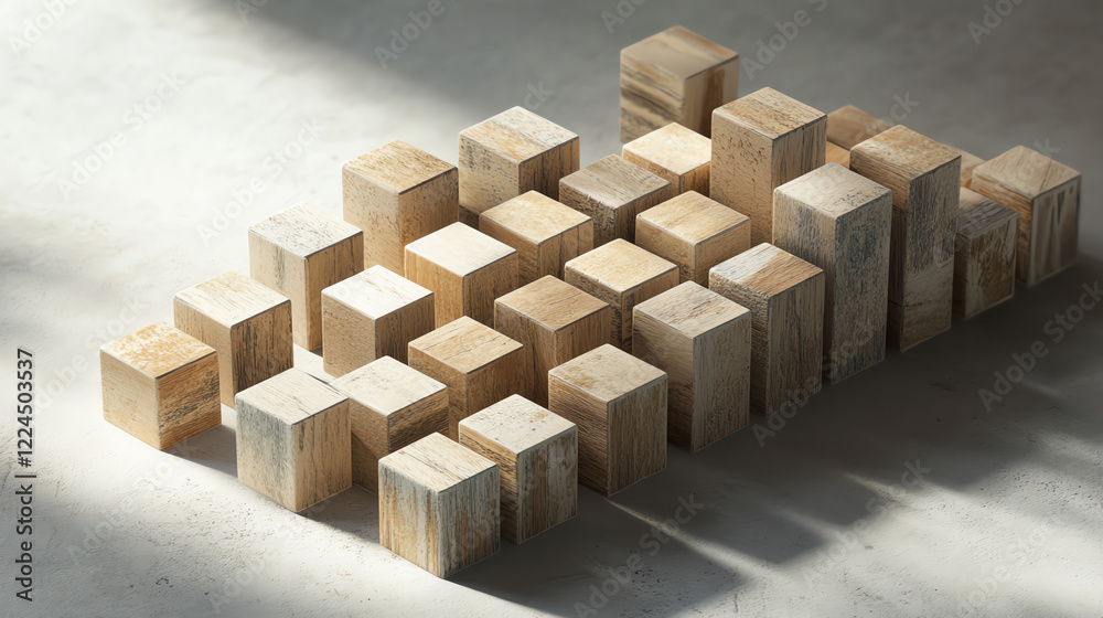 A collection of wooden blocks arranged in a dynamic pattern, showcasing natural textures and warm tones. A collection of wooden blocks arranged in a dynamic pattern, showcasing natural textures and warm tones.