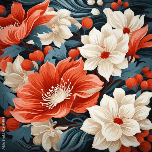 Bold and Elegant Floral Wallpaper Featuring a Repeated High Contrast Pattern