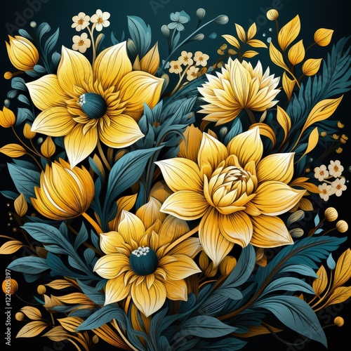 Bold and Elegant Floral Wallpaper Featuring a Repeated High Contrast Pattern