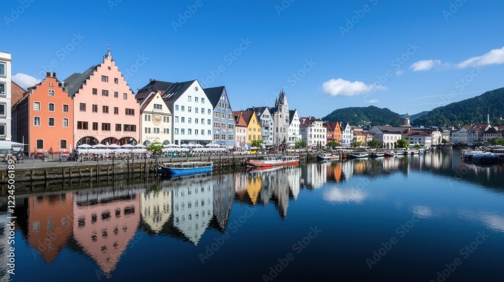 Obraz premium Colorful Riverfront Town