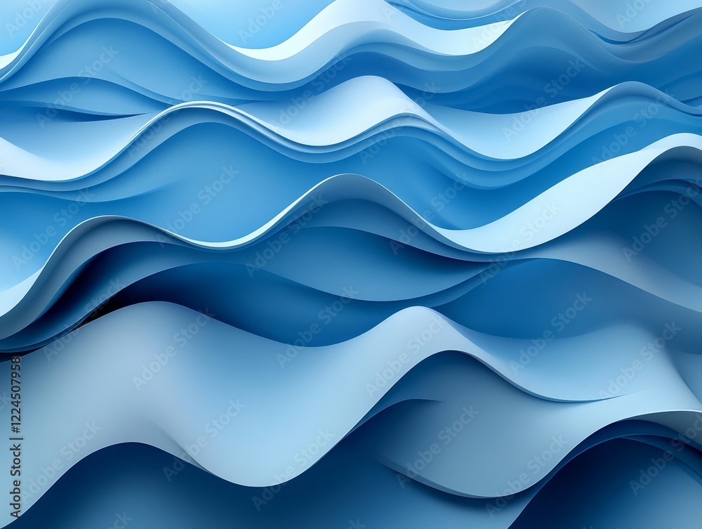 Abstract blue waves, layered design, 3d render, Generative AI Abstract blue waves, layered design, 3d render, Generative AI
