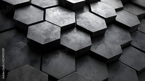 A series of interlocking hexagons in monochrome tones. photo