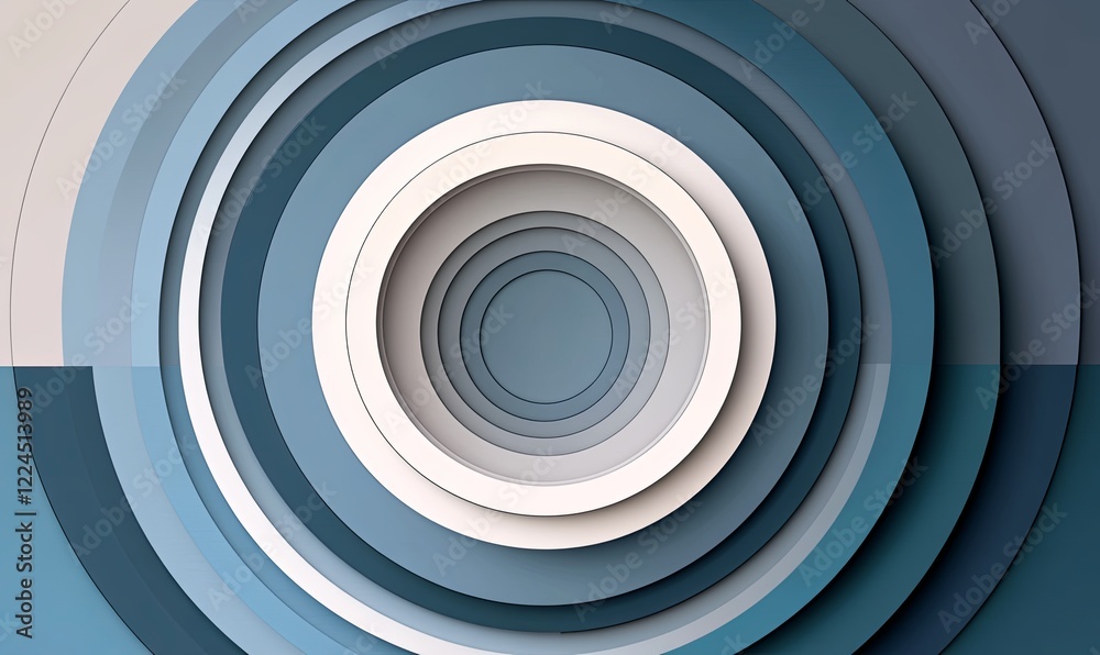Fototapeta premium Abstract blue and white circular layers background design for modern projects