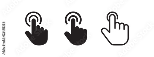 Hand Click Gesture Icon Set Touchscreen Tap Symbol UI UX Click Vector