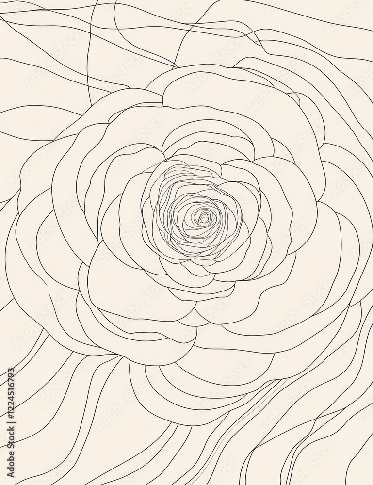 Fototapeta premium Abstract line art rose, cream background, elegant design, home decor