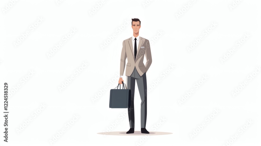 Businessman standing confidently in a smart suit with a briefcase in a minimalist setting Businessman standing confidently in a smart suit with a briefcase in a minimalist setting