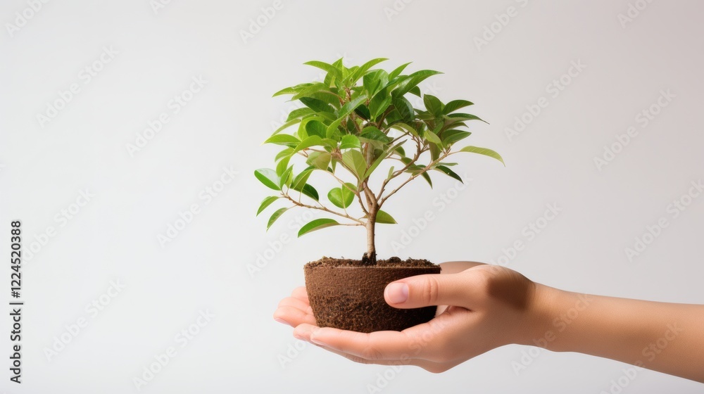 Caring for a small plant as a symbol of hope and growth in a minimalistic setting Caring for a small plant as a symbol of hope and growth in a minimalistic setting