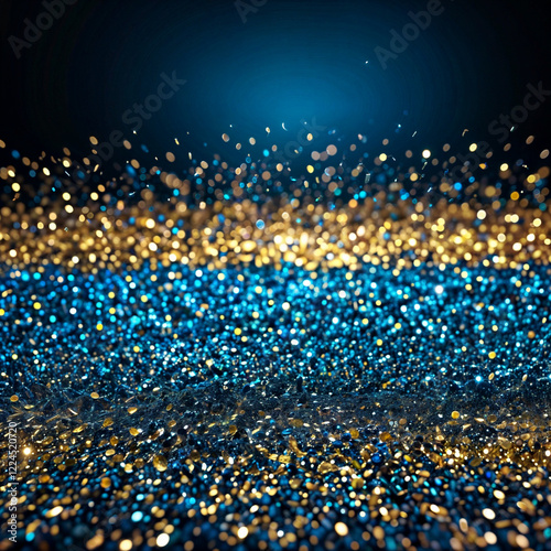 The image features a gradient background transitioning from a warm orange to a cool blue, with a wave of sparkling lights in the foreground. The lights appear to be floating and create a dynamic 4