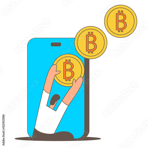 Cryptocurrency wallet and crypto coins in app. Devices for storing electronic cryptocurrency banknotes. Savings blockchain Technology. Flat vector illustration.