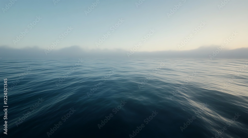 Fototapeta premium Serene Ocean Mist Shrouds Distant Hills