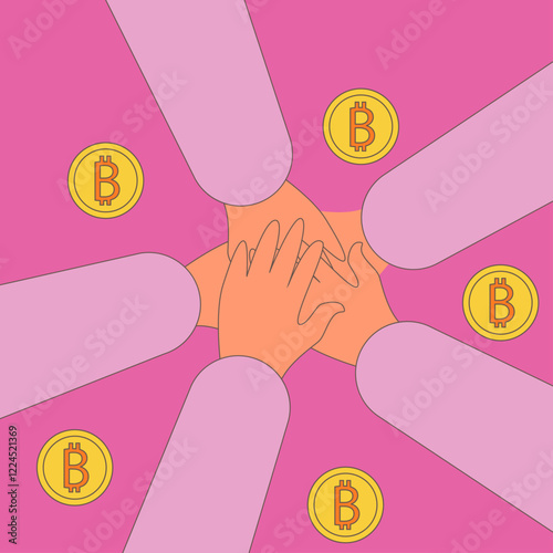 Cryptocurrency community and crypto coins. Devices for storing electronic cryptocurrency banknotes. Savings blockchain Technology. Flat vector illustration.