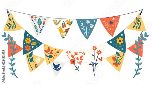 A whimsical collection of colorful decorative banners.