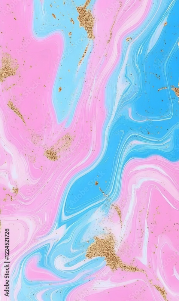 Fototapeta premium Abstract pink and blue marble background with gold glitter accents for design projects