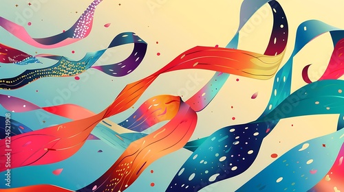 A whimsical collection of colorful decorative banners.