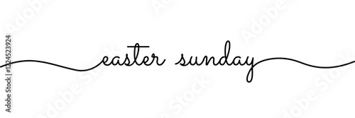 Calligraphic easter sunday text in ballpoint pen style isolated on white background. Rounded easter sunday sign in script text with small caps text . Vector Illustration.