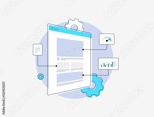 User journey mapping with flowcharts visualizing user path, interactions and ux pain points. Optimizing UX design, website navigation, customer experience for improved usability outline illustration