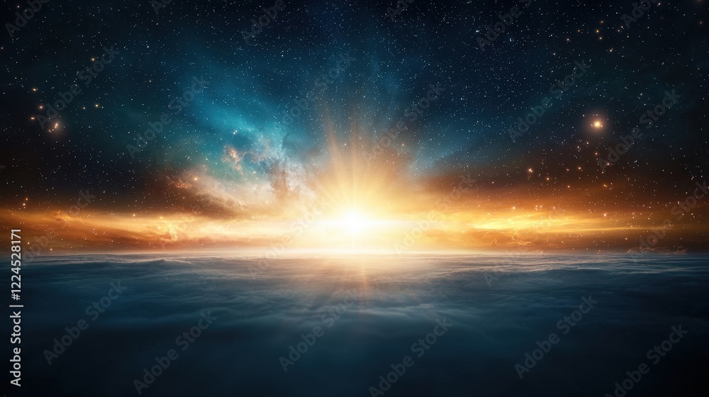 Obraz premium Cosmic Sunset Over a Celestial Sea of Stars