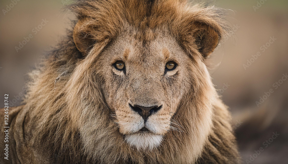 Wild lion in African Savannah. Predator animal. Zoo and wildlife concept. Wild lion in African Savannah. Predator animal. Zoo and wildlife concept.