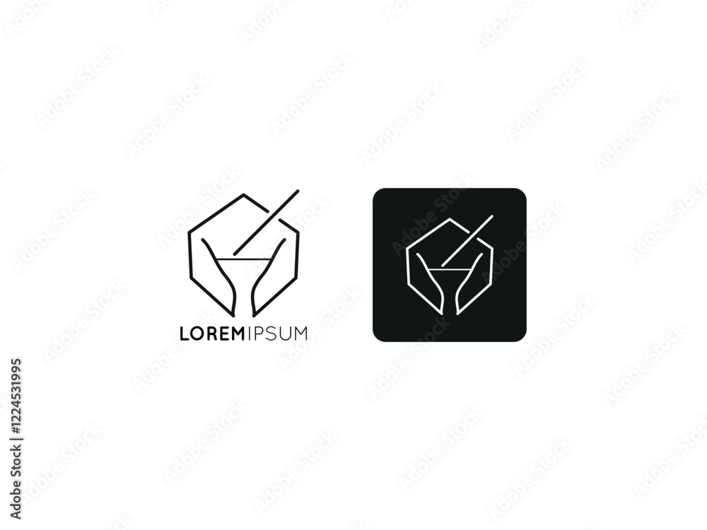 Juice Glass Logo Creative Line Art Logo Design