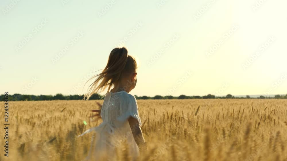 little girl daughter child kid run through wheat field with hands raised up, happy family dream flies pilot plane, sky flight childhood, childhood dream toy, flight into future, play , child airplane little girl daughter child kid run through wheat field with hands raised up, happy family dream flies pilot plane, sky flight childhood, childhood dream toy, flight into future, play , child airplane