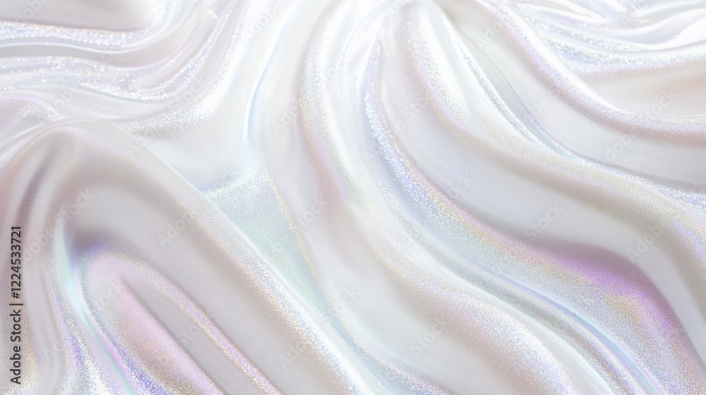 Obraz premium White holographic foil texture featuring shimmering pearlescent gradients and a modern, elegant design aesthetic.