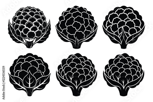 Cauliflower Silhouettes set  icon vector on White Background Vector Art Illustration on white background.
