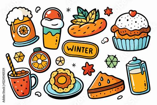 Cozy winter comfort food sticker collection for seasonal designs