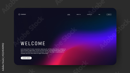 Abstract wave futuristic design of landing page. fluid gradient dark concept website design	