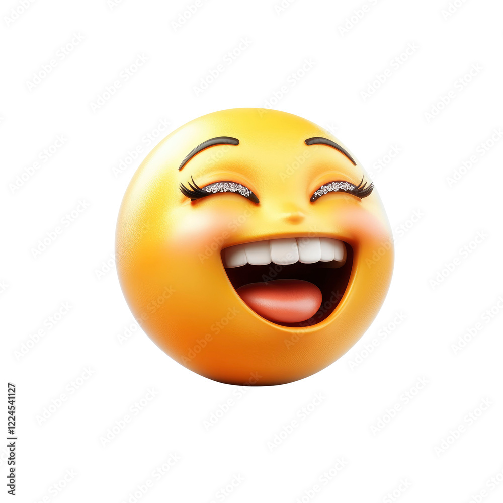 Hilarious 3D Render of a Laughing Emoji with Sparkling Eyelashes Hilarious 3D Render of a Laughing Emoji with Sparkling Eyelashes