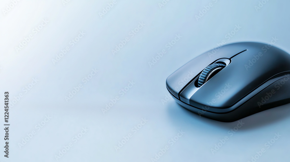 A sleek black computer mouse positioned on a modern desk, showcasing innovative design and functionality in a minimalist setting. A sleek black computer mouse positioned on a modern desk, showcasing innovative design and functionality in a minimalist setting.