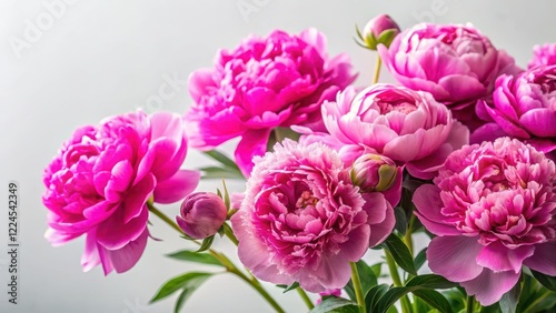 Wallpaper Mural Vibrant pink peonies in full bloom against a soft white background, pink flowers Torontodigital.ca