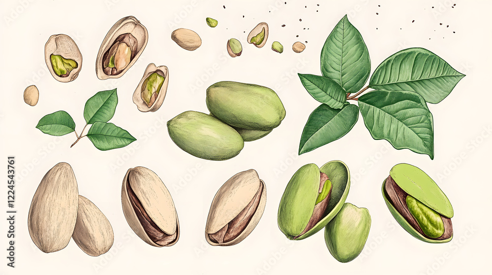 Naklejka premium Pistachio nut are a healthy food. And it is a useful. Generative AI Illustration