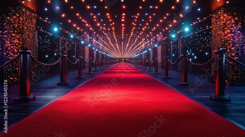 Glowing red carpet pathway with festive lights in an elegant venue