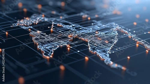 A glowing network map of India with digital circuits, symbolizing the country s technological progress photo