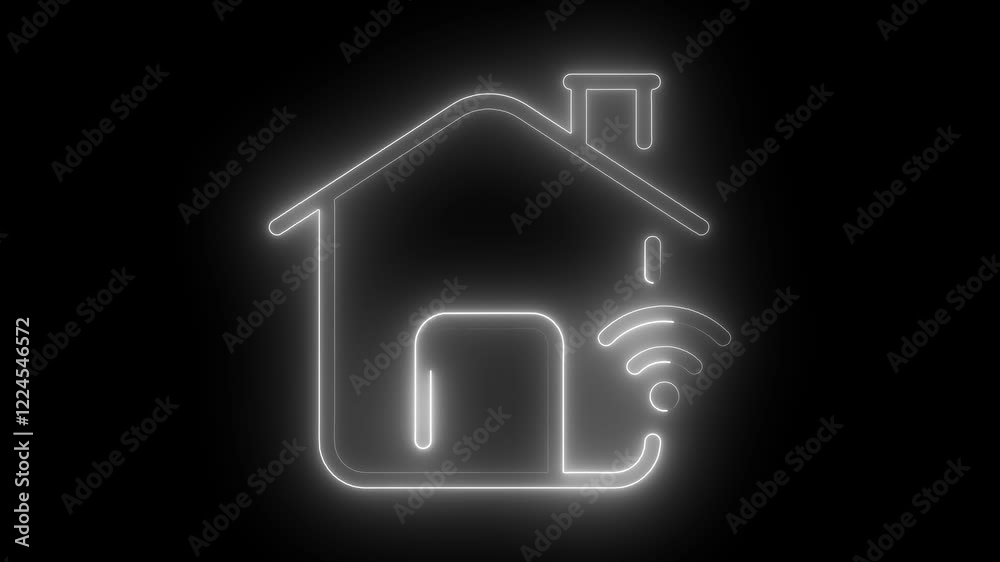 Smart home icon animation by white color neon on black background. Smart home icon animation by white color neon on black background.